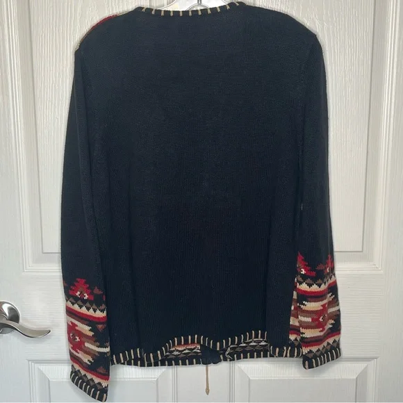 Rods Horse Print Zip Up Cardigan Sweater Womens Sz L Western Country Ranch - Picture 9 of 12